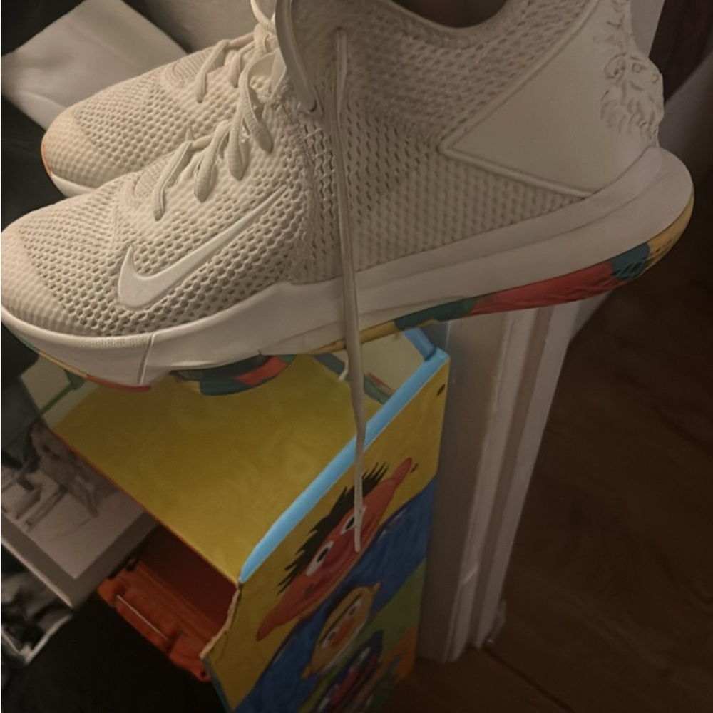 Nike White High-Top Sneakers with Multicolor Sole